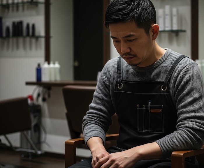 悩んでいる男性美容室オーナー